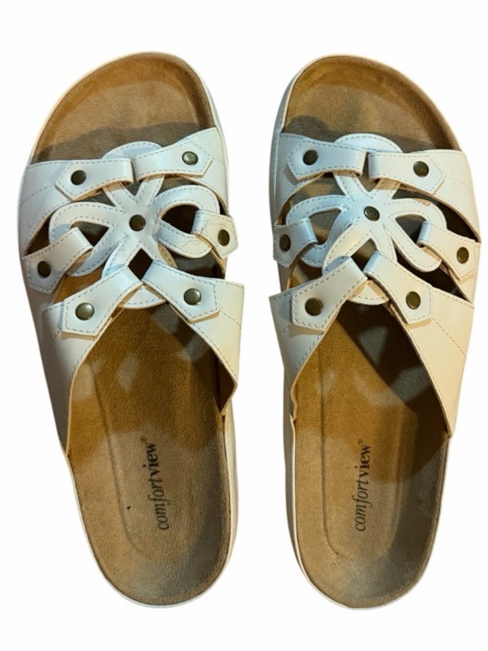 comfortview White Cutout Slip-On Women's Sandals